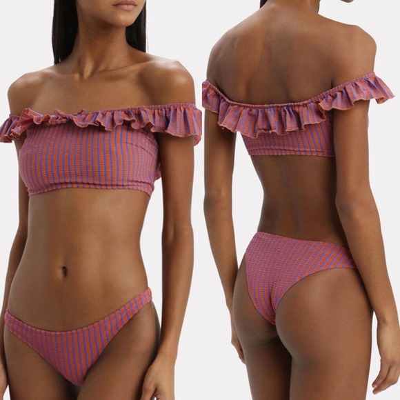 Solid and Striped NEW Womens Size Large Paloma Bikini Top Stripes and Ruffles - Picture 4 of 8